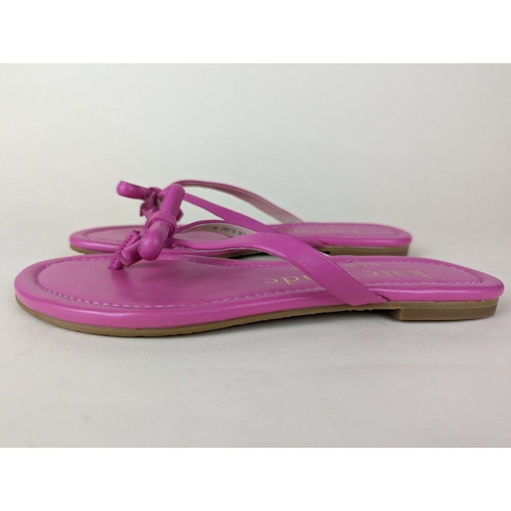 Kate Spade Petit Flip Flop Sandals Womens 6 B Purple Leather Bow Flats Shoes NEW - Picture 4 of 11